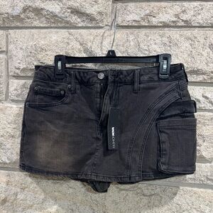 Fashion Nova Black Wash Denim Cargo Skort